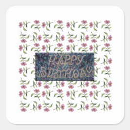 ADESIVO QUADRADO FELIZ MAGNET DE FLOR DE ANIVERSÁRIO