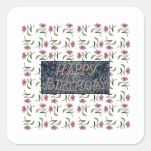ADESIVO QUADRADO FELIZ MAGNET DE FLOR DE ANIVERSÁRIO