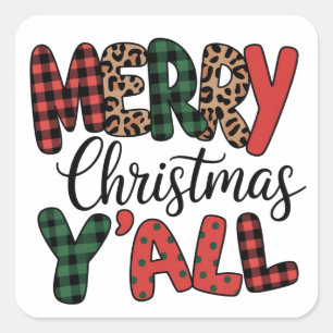 Adesivo Quadrado Feliz Natal a Todos Família Bonita Combinando Xmas