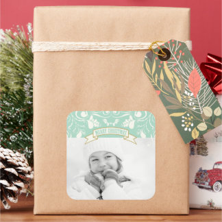 Adesivo Quadrado Feliz Natal Art Nouveau Foto Floral Flourish