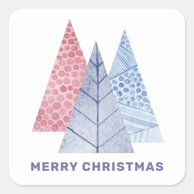 Adesivo Quadrado Feliz Natal. Árvore geométrica de inverno aquática (Frente)