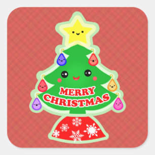 Adesivo Quadrado Feliz Natal Árvore Kawaii Gift Stickers