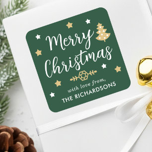 Adesivo Quadrado Feliz Natal Árvore Personalizada Nome da Família V