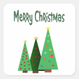 Adesivo Quadrado Feliz Natal, árvores decoradas em férias