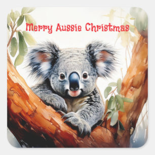 Adesivo Quadrado Feliz Natal Aussie Koala
