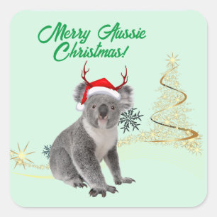 Adesivo Quadrado Feliz Natal australiano urso coala