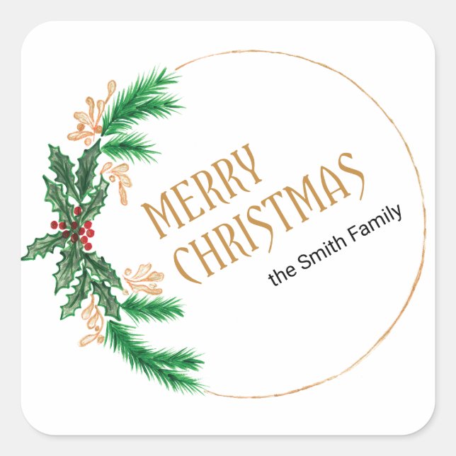 Adesivo Quadrado Feliz Natal Berries Wreath (Frente)