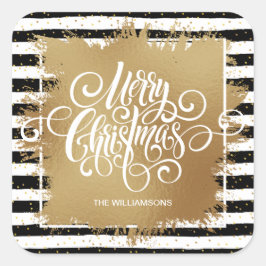Adesivo Quadrado Feliz Natal Black White Stripes