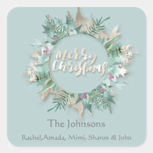 Adesivo Quadrado Feliz Natal Blue Mint Feriados de Marfim Feriados