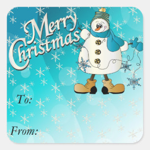 Adesivo Quadrado Feliz Natal Blue Snowflake Snowman