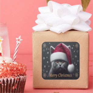 Adesivo Quadrado Feliz Natal Bombaim Cat, Papais noeis Xmas Bombaim