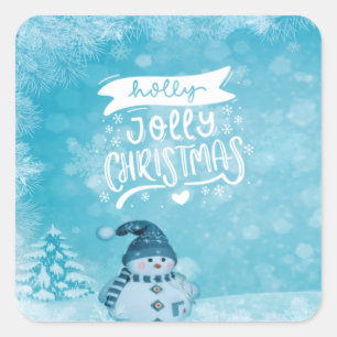 Adesivo Quadrado Feliz Natal, Boneco de Neve Pinheiro Flocos de Nev