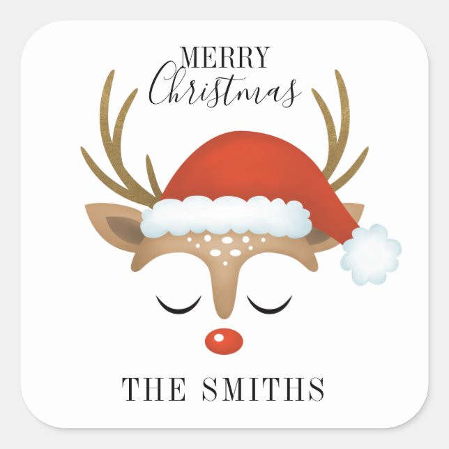 Adesivo Quadrado Feliz Natal, Bonita Reindeer (Frente)