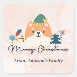 Adesivo Quadrado Feliz Natal, bonitinho Shiba.