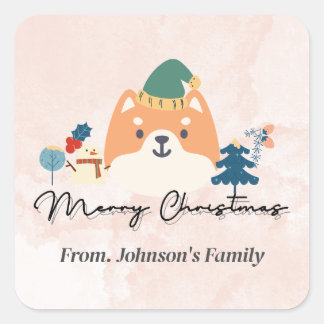 Adesivo Quadrado Feliz Natal, bonitinho Shiba.