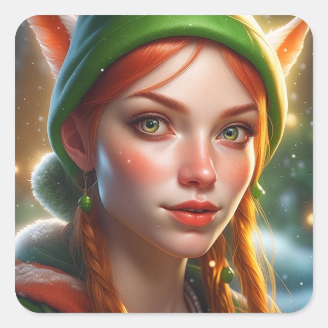 Adesivo Quadrado Feliz Natal Bonito Elf (Frente)