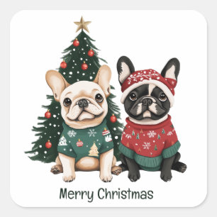 Adesivo Quadrado Feliz Natal - Buldog Francês