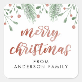 Adesivo Quadrado Feliz Natal Caligrafia Cereja Botânica