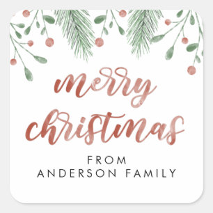 Adesivo Quadrado Feliz Natal Caligrafia Cereja Botânica