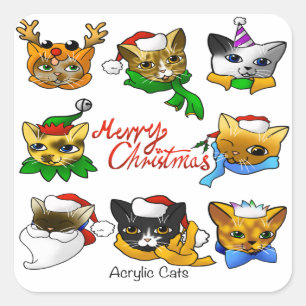 Adesivo Quadrado Feliz Natal Cats