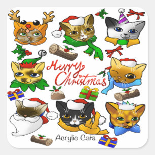 Adesivo Quadrado Feliz Natal Cats