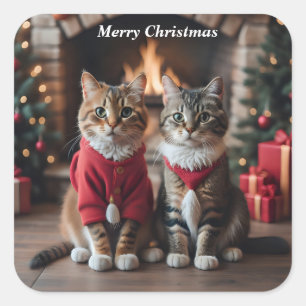 Adesivo Quadrado Feliz Natal Cats