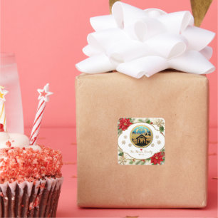 Adesivo Quadrado Feliz Natal, Cena da Natividade Jesus