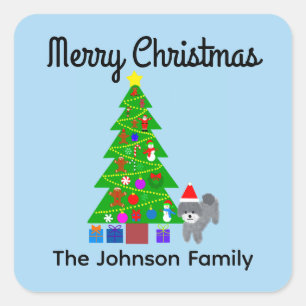 Adesivo Quadrado Feliz Natal Cinza Poodle Natal #5 Stickers