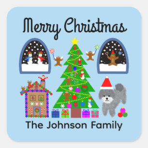Adesivo Quadrado Feliz Natal Cinza Poodle Natal #6 Stickers