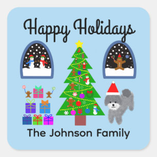 Adesivo Quadrado Feliz Natal Cinza Poodles Natal #4 Stickers