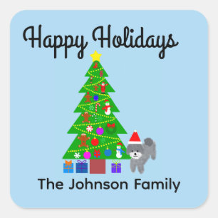 Adesivo Quadrado Feliz Natal Cinza Poodles Natal #5 Stickers