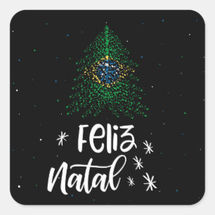 Adesivo Quadrado Feliz Natal com a bandeira do Brasil