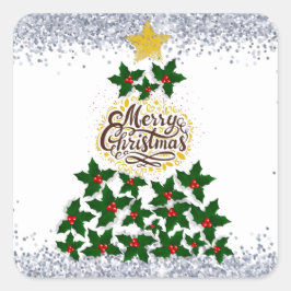 Adesivo Quadrado Feliz Natal com árvore de Natal