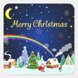 Adesivo Quadrado Feliz Natal com Crescent Moon