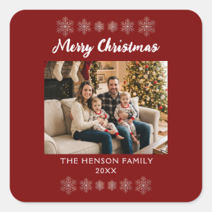 Adesivo Quadrado Feliz Natal com Foto Personalizada da Família