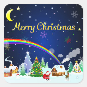 Adesivo Quadrado Feliz Natal com lua crescente