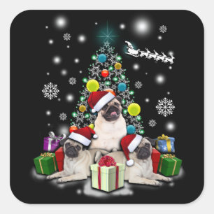 Adesivo Quadrado Feliz Natal com Pug Dog Animal