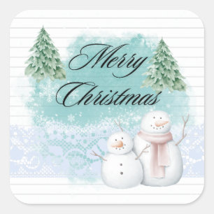 Adesivo Quadrado Feliz Natal com Snowman Árvore de Natal