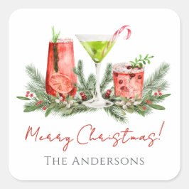 Adesivo Quadrado Feliz Natal Coquetéis Festivos Feriado