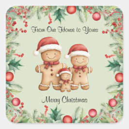 Adesivo Quadrado Feliz Natal da Família Cookie Gingercake