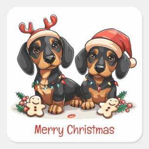 Adesivo Quadrado Feliz Natal Dachshund Dogs