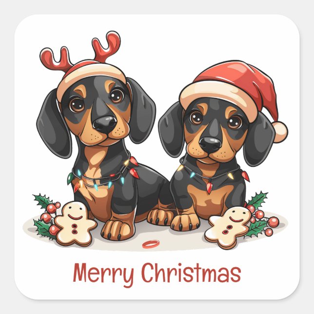 Adesivo Quadrado Feliz Natal Dachshund Dogs