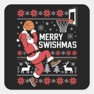 Adesivo Quadrado Feliz Natal de Basquete Swishmas Natal Feio