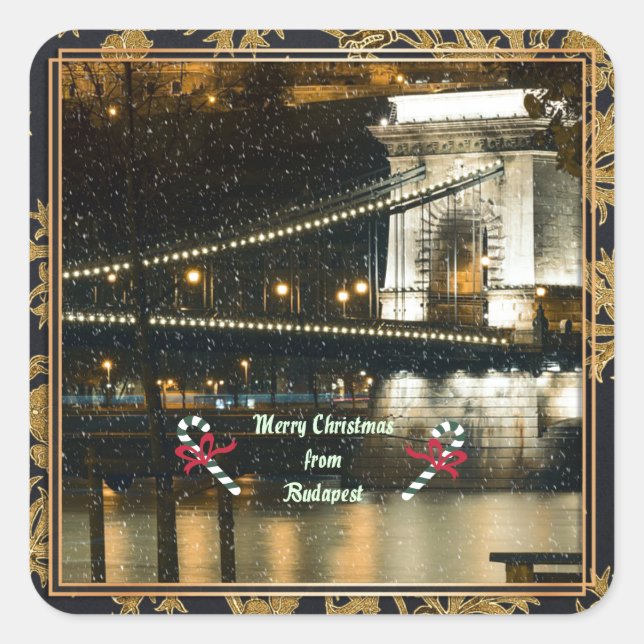 Adesivo Quadrado Feliz Natal de Budapeste (Frente)