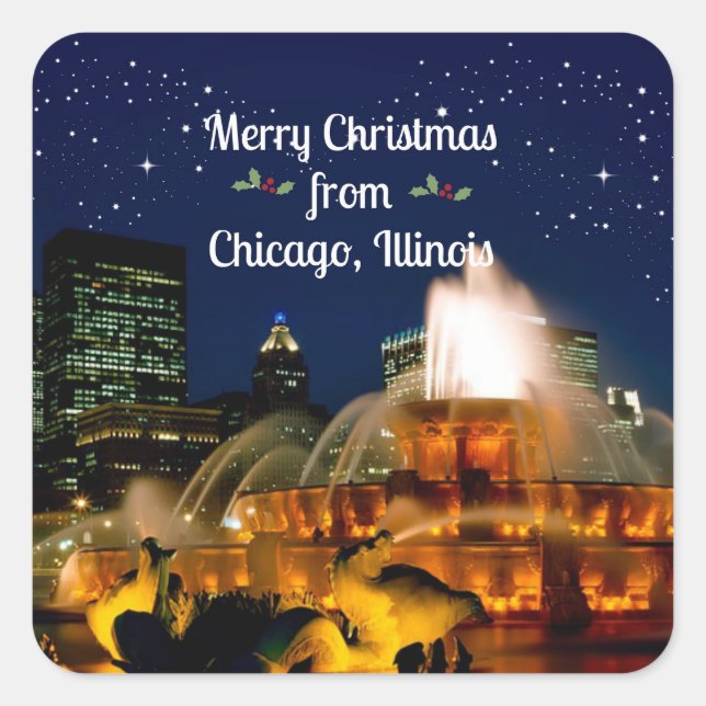 Adesivo Quadrado Feliz Natal de Chicago. (Frente)