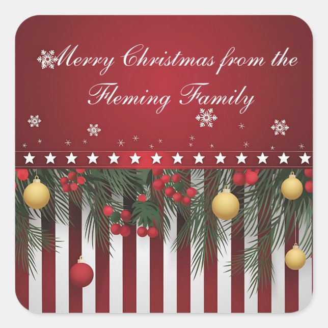 Adesivo Quadrado Feliz Natal de (sua família) (Frente)