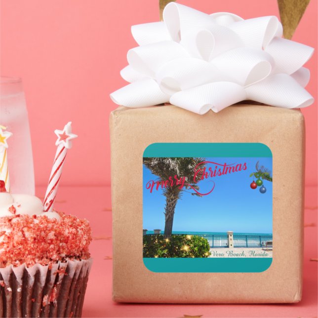 Adesivo Quadrado Feliz Natal de Vero Beach Oceanfront (Festa)