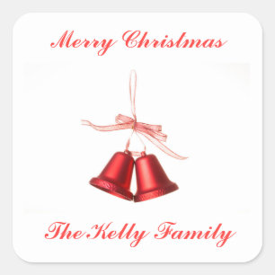 Adesivo Quadrado Feliz Natal, decoração de Red Bell com texto