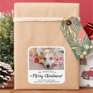Adesivo Quadrado Feliz Natal Do Cão Moderno Foto De Pet
