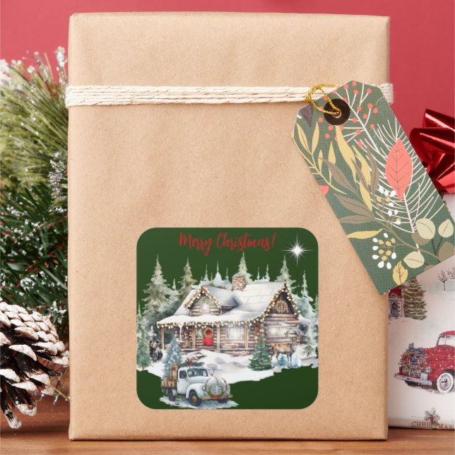 Adesivo Quadrado Feliz Natal do Cartão de Férias de Cabina (Feriado)